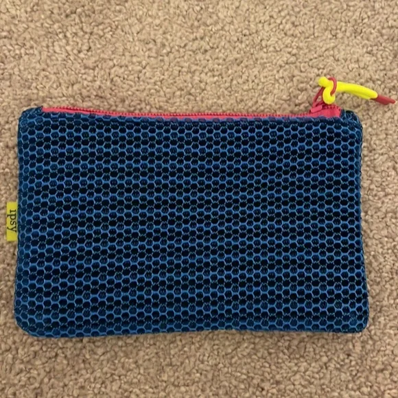 NWOT - Blue, Lime Green & Pink Cosmetic Bag/Clutch - 7X4.5” with green interior - Picture 2 of 3